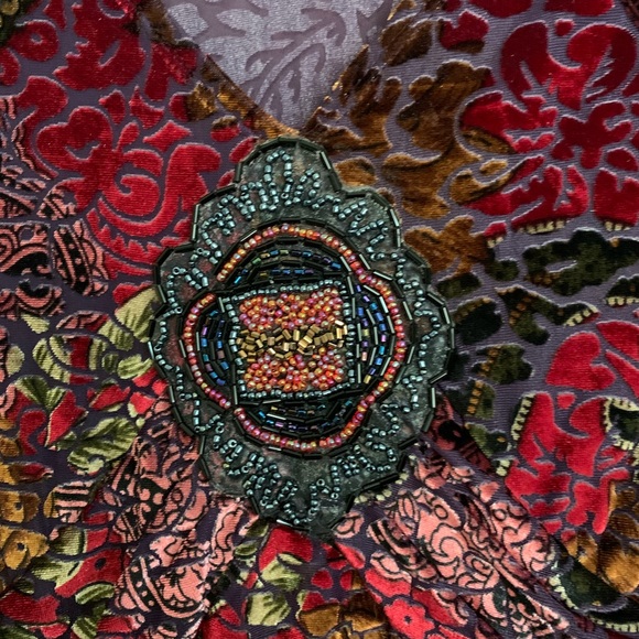 CAROLE LITTLE boho velour paisley multi beaded tunic top S - Picture 2 of 9